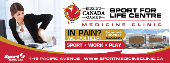 In pain? We can help! Sport For Life Centre Medicine Clinic. Call and book this week: 204-809-8553 or online sportmedicineclinic.ca Find us at 145 Pacific Avenue